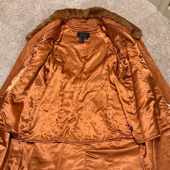Vintage Brown Genuine Leather Coat with Faux Fur Collar Terry Lewis Y2K - Picture 5 of 8